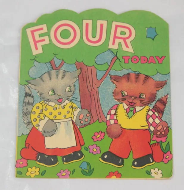 Vintage Greetings Card Four Today - Kittens Mia Cards England Ref 712 Circa 40s 3