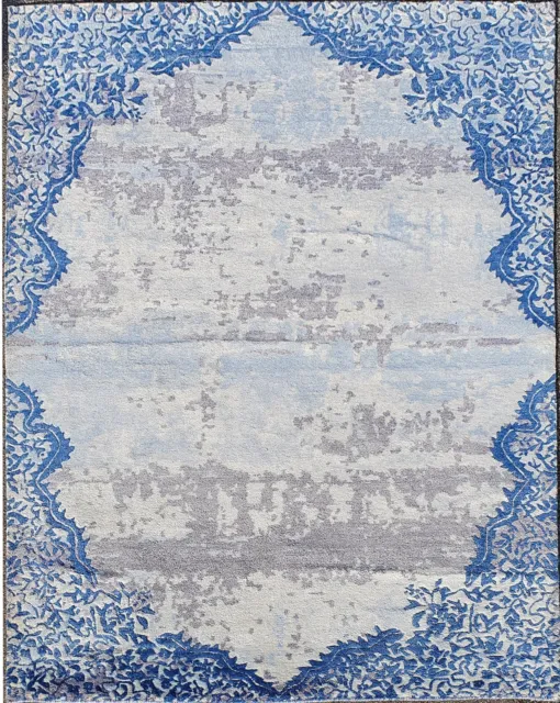 Tapis en soie et laine noué à la main 245 x 182 cm motif ciel bleu