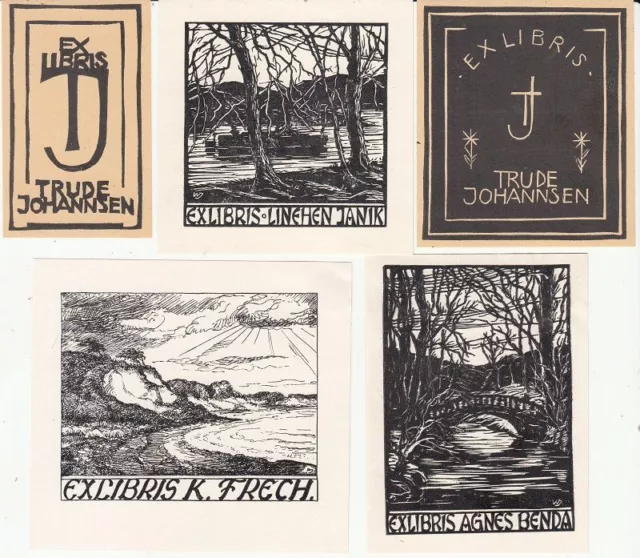 5 Exlibris Bookplate Hochdrucke Wilhelm Johannsen 1897-1938 Konvolut Lot 1