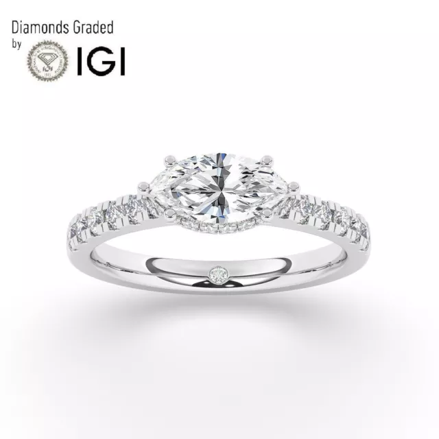 IGI, Marquise Cut Lab-Grown Diamond Hidden Halo Engagement Ring, 950 Platinum