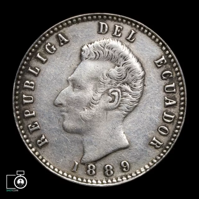 Ecuador, 2 Decimos 1889 Santiago Mint, REPUBLIGA Error, rare coin! Ex-Jewelry