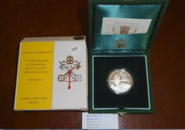 NL* VATICANO PAPA GIOVANNI PAOLO II 500 Lire Argento 1996 50° SACERDOZIO PROOF