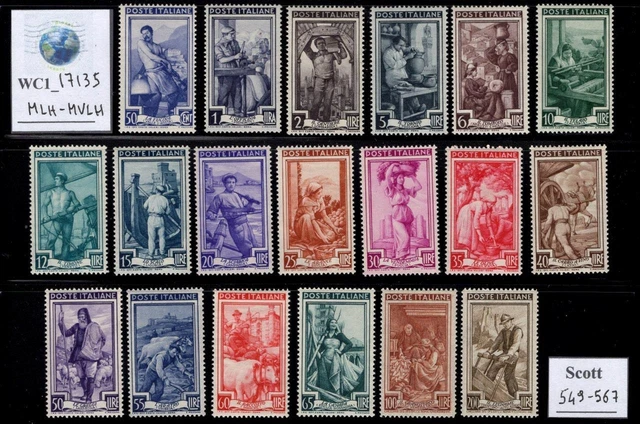 WC1_17135. ITALY. 1950 ITALY AT WORK cplt. set. Sc. 549-567. MLH-MVLH