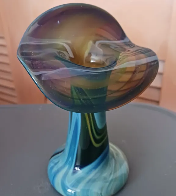 Beautiful Vase Art Glass Jack in the Pulpit blue swirl (Amber in Light) 6" Tall