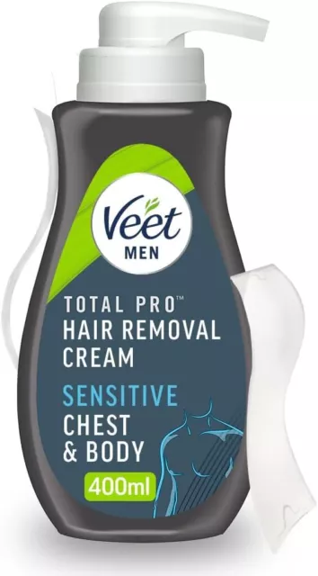 Veet Männer Haarentfernungscreme, 400ml, Brust & Körper, empfindliche Skim, 1 Spatel, De