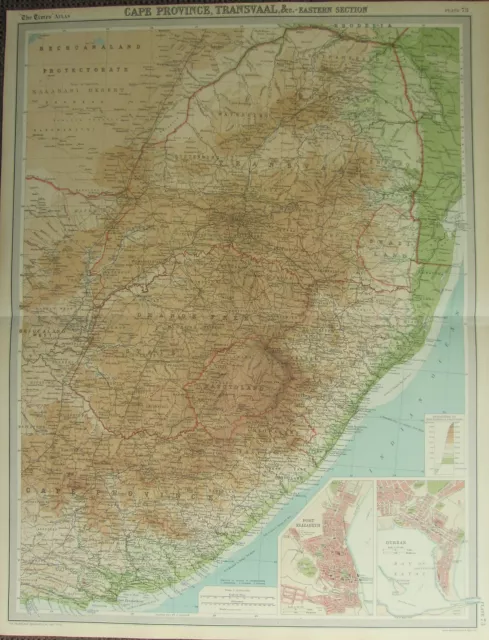1922 Large Antique Map ~ Cape Province Transvaal Eastern ~ Port Elizabeth Durban