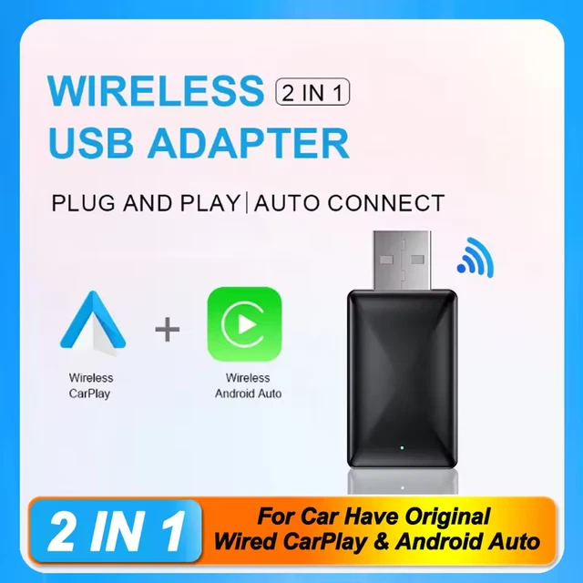 2IN1 WIRELESS CARPLAY Adapter Android Auto Adapter USB Auto Dongle ...