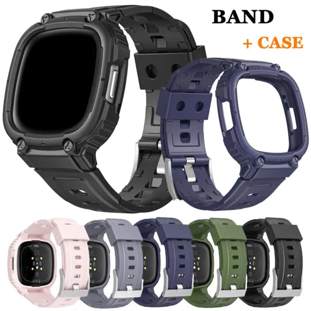 Silicone Band + Protective Cover Case for Fitbit Versa 4/ Versa 3/Sense 2 Strap