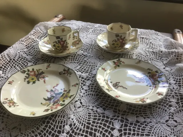 Royal Doulton set of 2 Small Cups, Saucers and Plates "Old Leeds Spray" 1932-56