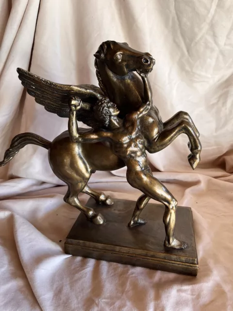Sergey Eylanbekov Bronze Coated Plaster Pegasus With Man Carving Statue