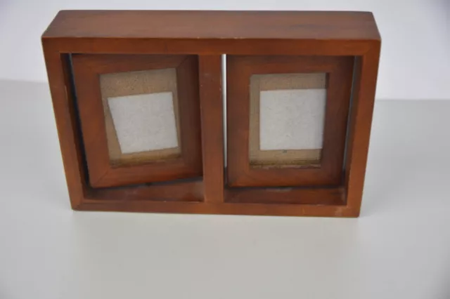 Double 3.5" x 2.5" wooden swivle picture frame