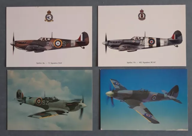 4 Postcards: WW2 RAF / RCAF Supermarine Spitfires Mk IIA - VB & Spiteful Mk XIV