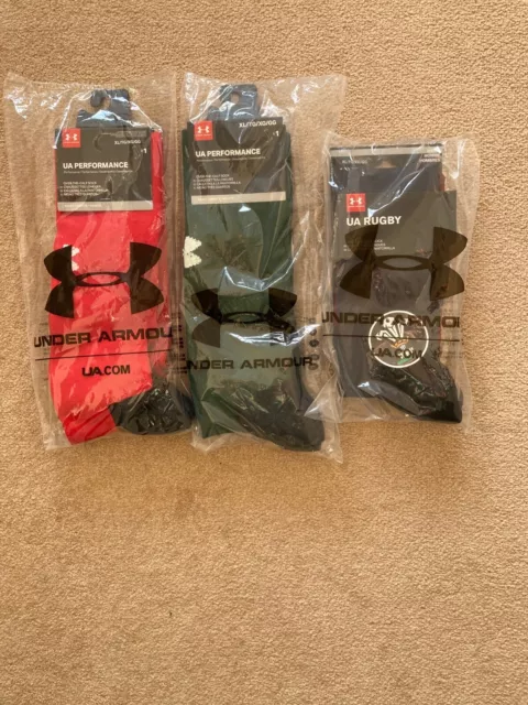 Under Armour  3 Pairs Different Wales/WRU Rugby Socks -BNWT-Size UK Large 7-11