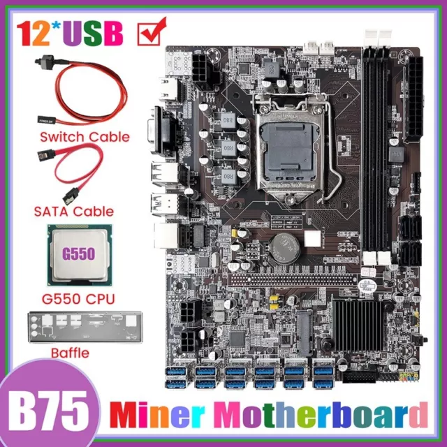 Carte MèRe B75 12GPU  Mining + CPU G550 + Câble SATA + Prise en  Du Câble d7541