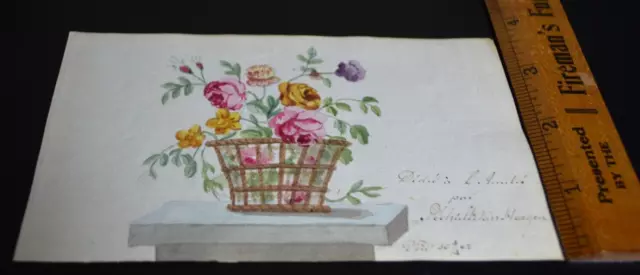 Beautiful Basket of Flowers Artwork Late 18th-Early 19th Century Art on Paper