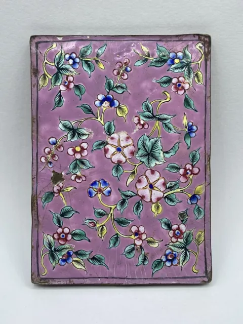 Antique Art Nouvea William Morris 1860s Hand Painted Porcelain Brass Banded Tile
