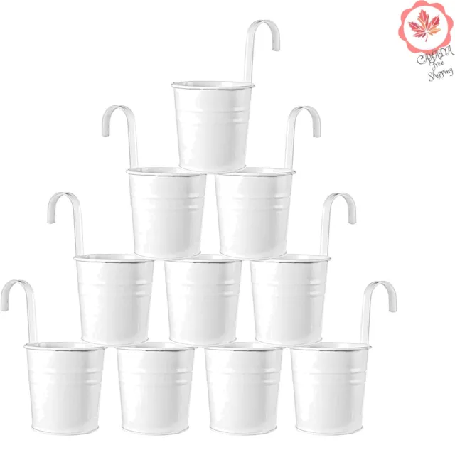 9-Pack Hanging Flower Pots - Durable Metal Planters with Drainage Holes - White