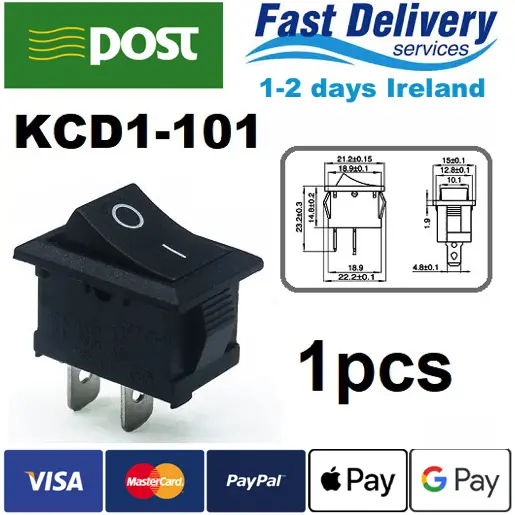 KCD1-101 2pin Rectangle Rocker Switch ON-OFF 15x21mm 1pcs