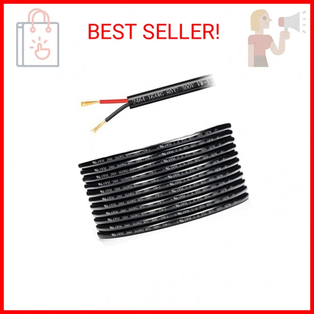 16 Gauge 2 Conductor Electrical Wire Stranded PVC Red & Black Cord Pure Copper