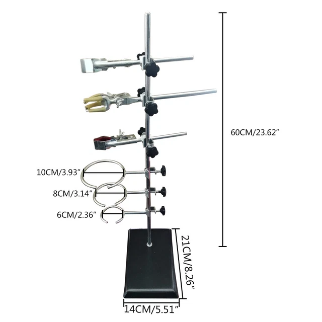60cm Iron Laboratory Stand Chemistry Lab Supplies Support + 9X Clips TOP