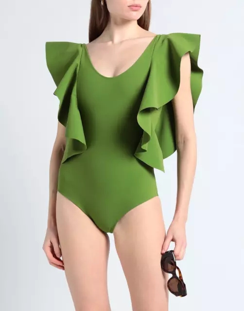 NWT Chiara Boni La Petite Robe Falala Ruffle One-Piece Swimsuit 10U.S. Green