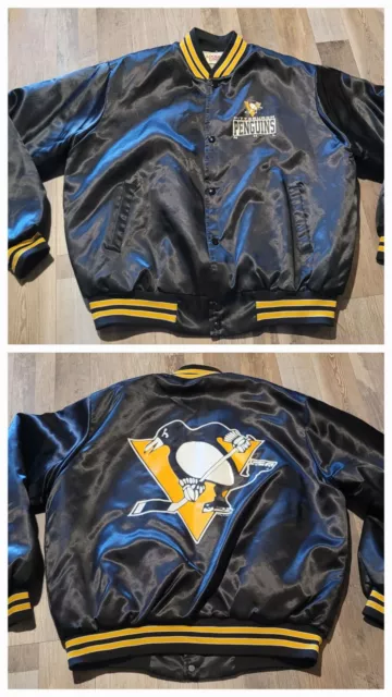 Vintage Locker Chalk Line Pittsburgh Penguins NHL Satin Jacket Mens XL Black