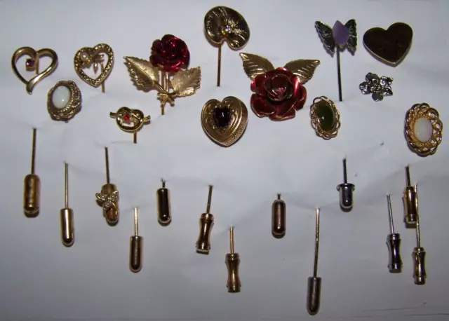 Stick Pin Lot VTG~Modern Roses Hearts Butterfly   13 Pins