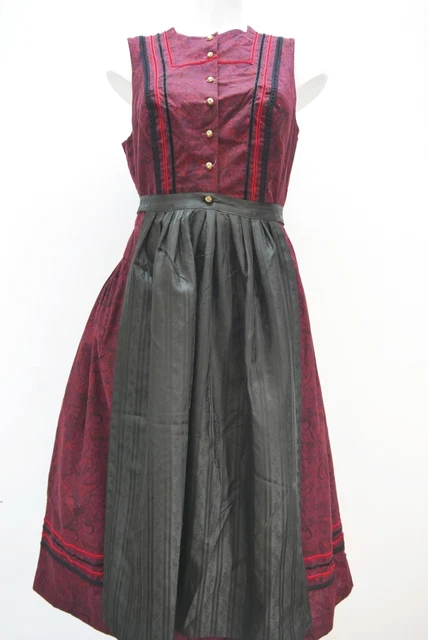 Corno alpino originale rosso cotone con bordatura magnifico dirndl con grembiule taglia 40