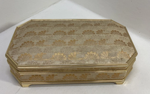 Vintage Fabric Covered Musical Jewelry Box Made In Japan-Plays Moon River