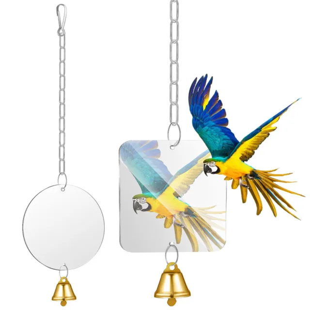 2 Pcs Vogelspiegel Mit Glocke 2tlg Acryl Haustier-Vogel-Spiegel