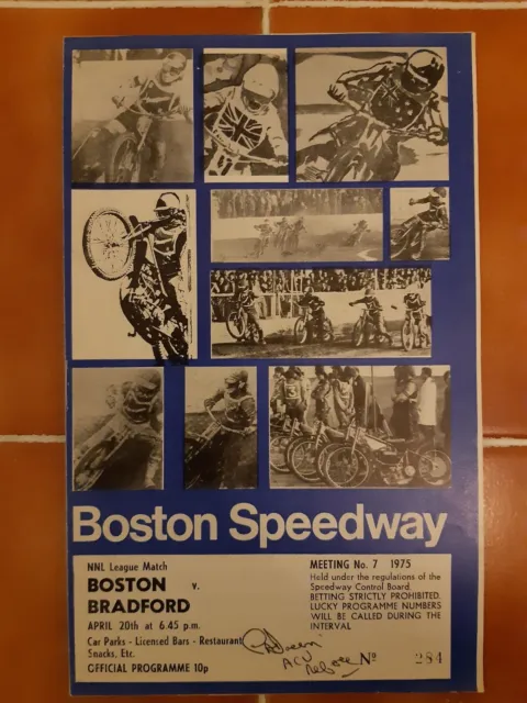 BOSTON vs BRADFORD SPEEDWAY PROGRAMME 20/04/1975 (VERY GOOD CONDITION)