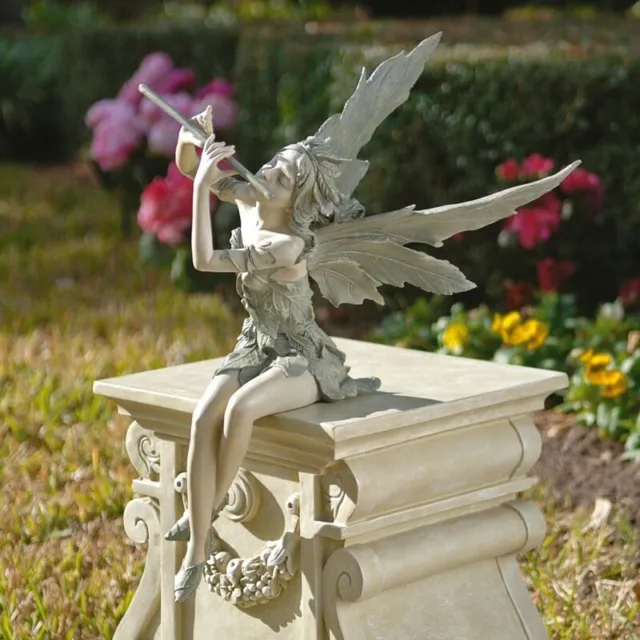 Fairy Playing Flute Statue Fairy of the West Wind Sculpture Yard Garden Figurine