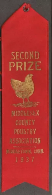 Middlesex Poultry Middletown CT 2nd Prize Ribbon 1937