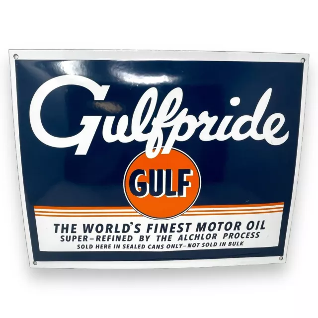 Gulf Motor Oil Gulf Pride Porcelain Enamel Sign Vintage Advertising