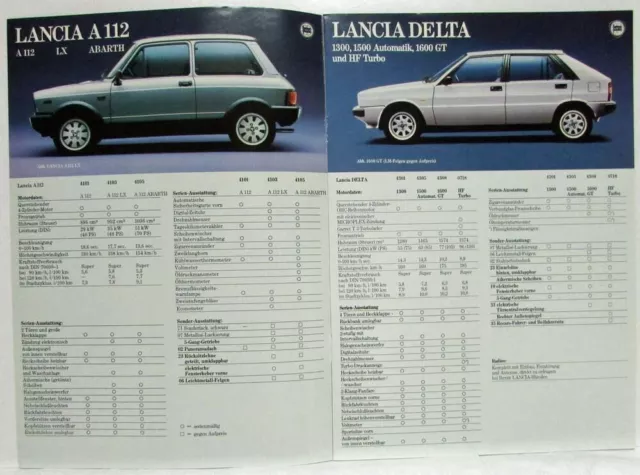 1985 Lancia Modelle Daten Sales Brochure A112 Delta Prisma Trevi - German Text 2