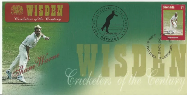 GRENADA WISDEN 2000 CRICKET SHANE WARNE 1v FIRST DAY COVER No 8 of 8