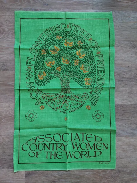 Vintage Irish Linen Associated Country Women Of The World Tea Towel Cwa Nwot