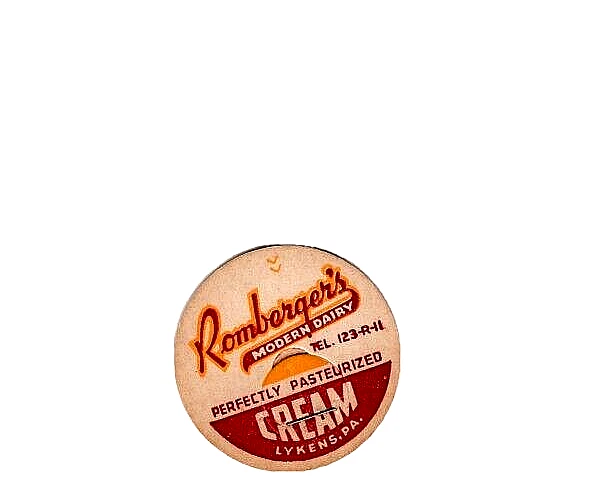 Romberger's Modern Dairy Pasteurized Cream Bottle Cap  Kykens Pa