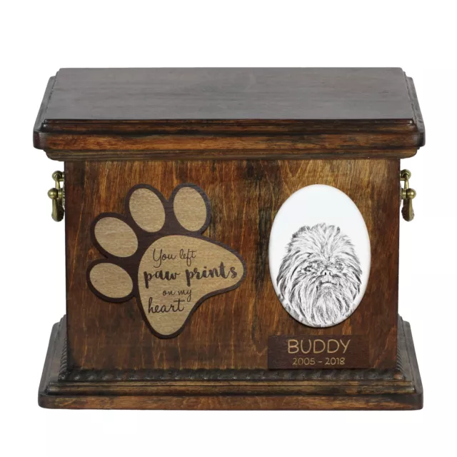 Affenpinscher - Urn for dog’s ashes with ceramic plate and description USA Affenpinscher - Urn for dog’s ashes with ceramic plate and description USA