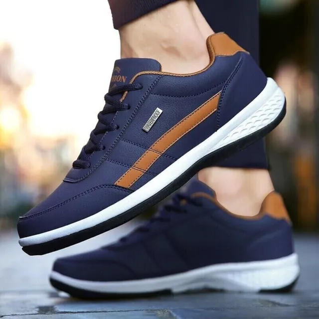 MEN'S LEATHER NON-SLIP Comfortable Breathable Sneakers Running Tennis ...