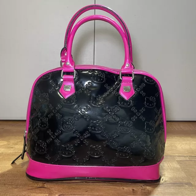 Hello Kitty Loungefly Purse Black Patent Embossed Leather Bag READ DESCRIPTION