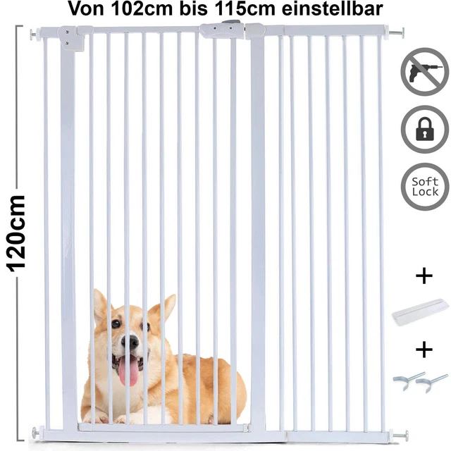 LZQ Barrière De Sécurité Escalier Porte Bébé - Métal Extra-Solide 105-115 Cm, Double Verrou, Fermeture Auto, Sans Perçage
