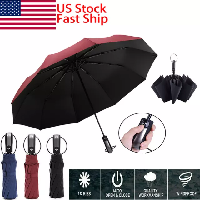 Automatic Black Umbrella Anti-UV Sun/Rain Windproof 3 Folding Compact Umbrella