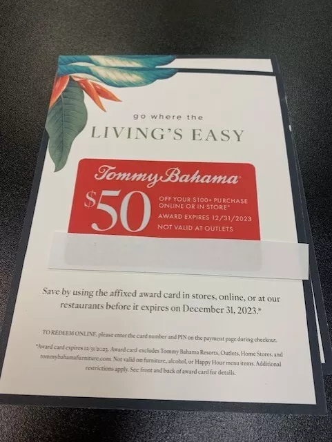 Tommy bahama $50 award card deals
