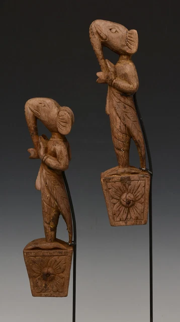 Early 20th Century, A Pair of Burmese Wooden Textile Tools in The Form of Ganesh 9