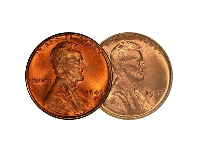 1946 D & 1947 P Lincoln Wheat Cent Choice BU 1c Brilliant Uncirculated - 2 Set
