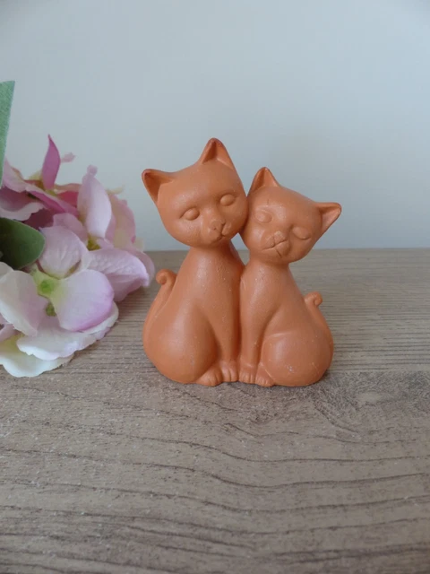 Grand Couple de chats en céramique vintage gris et blancs