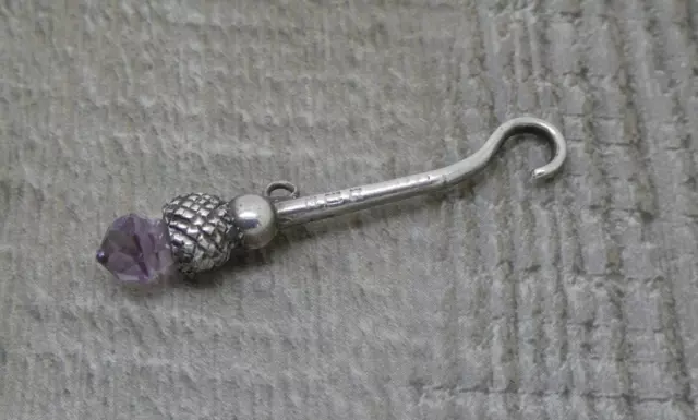 Victorian c1900 H/M Silver Amethyst Miniature Scottish Chatelain Button Hook