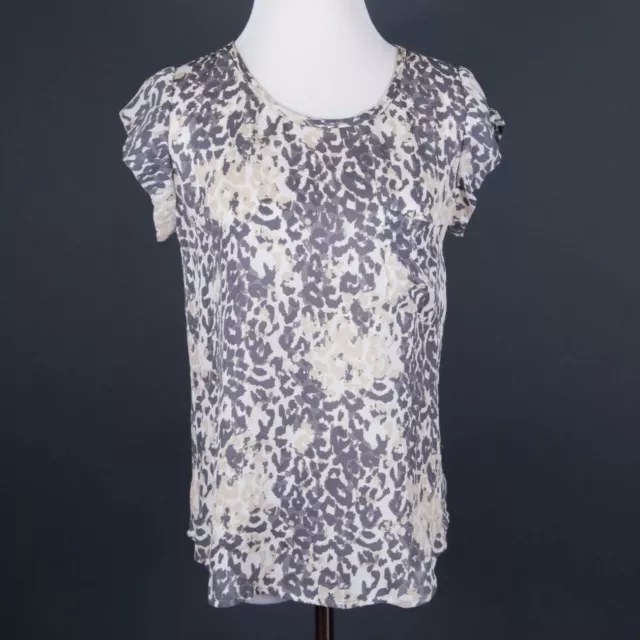 JOIE 100% Silk Rancher Leopard Print Keyhole Back Tee in Caviar XS