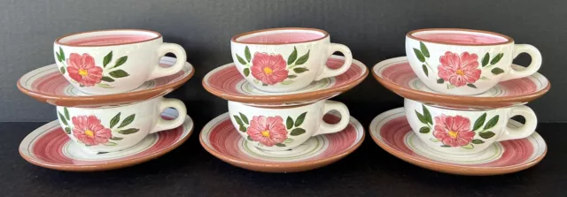 Stangl Pottery Wild Rose Tea Cups And Saucers Set Of 6